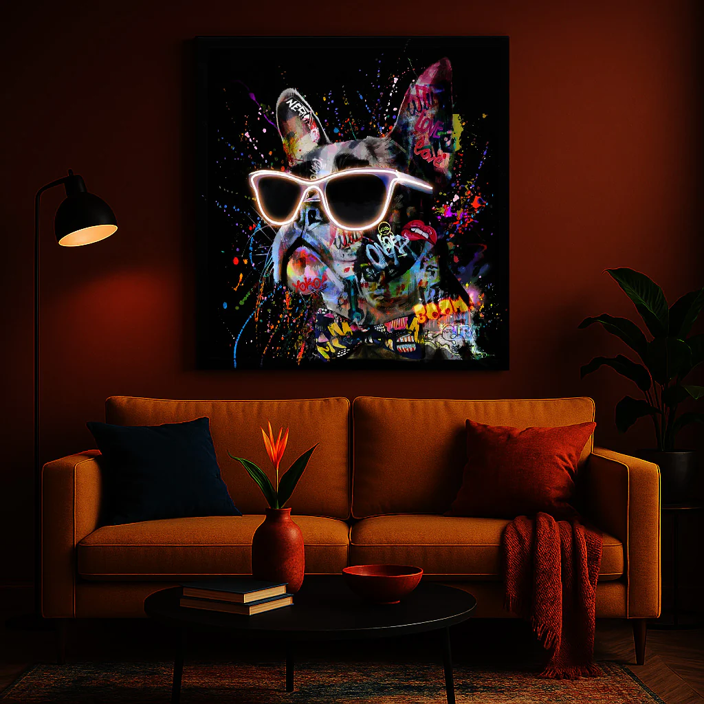 Tableau contemporain - Bulldog Stylé - Art Mural LED - Style Graffiti – Image 3
