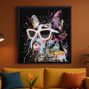 Tableau contemporain - Bulldog Stylé - Art Mural LED - Style Graffiti