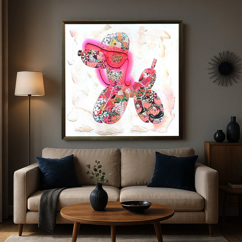 Tableau Chien ballon floral - Art Mural LED - Décoration Moderne – Image 3