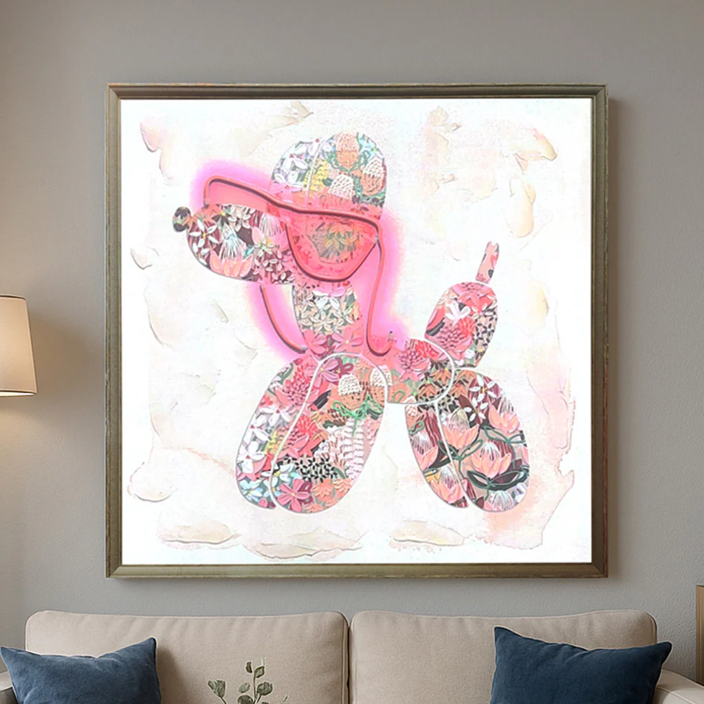 Tableau Chien ballon floral - Art Mural LED - Décoration Moderne