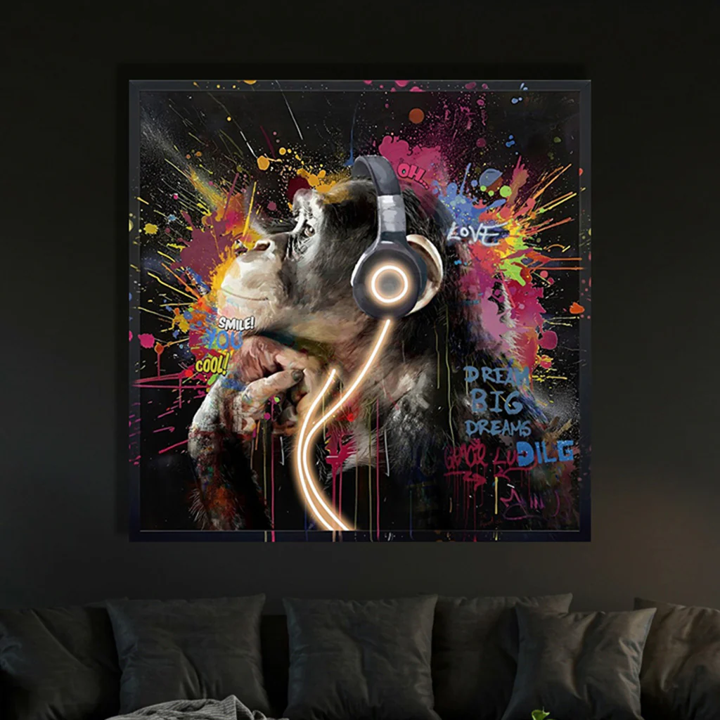 Tableau Chimpanzé Artistique - Art Mural LED - Style Graffiti Moderne – Image 2