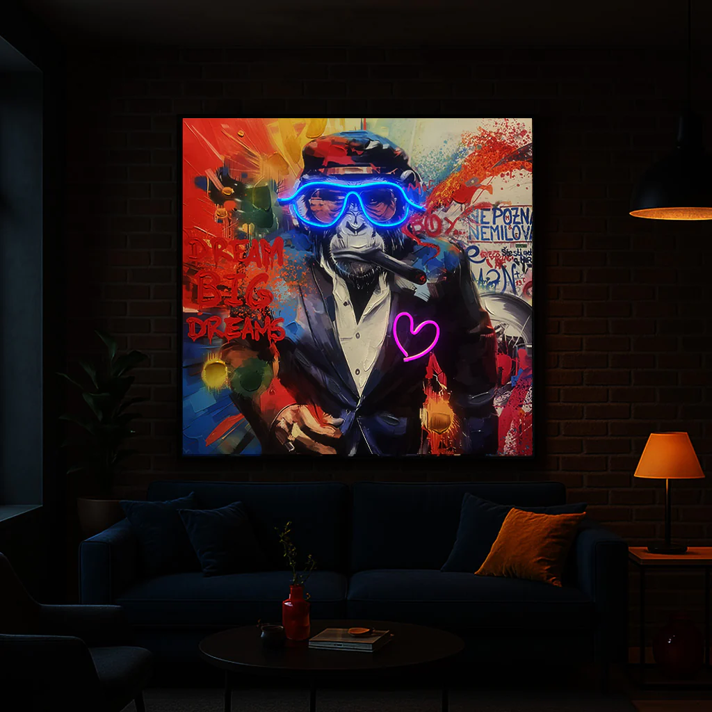 Tableau DREAM BIG Gorille - Décoration Murale LED - Style Graffiti – Image 3