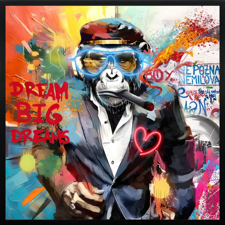 Tableau DREAM BIG Gorille - Décoration Murale LED - Style Graffiti – Image 4