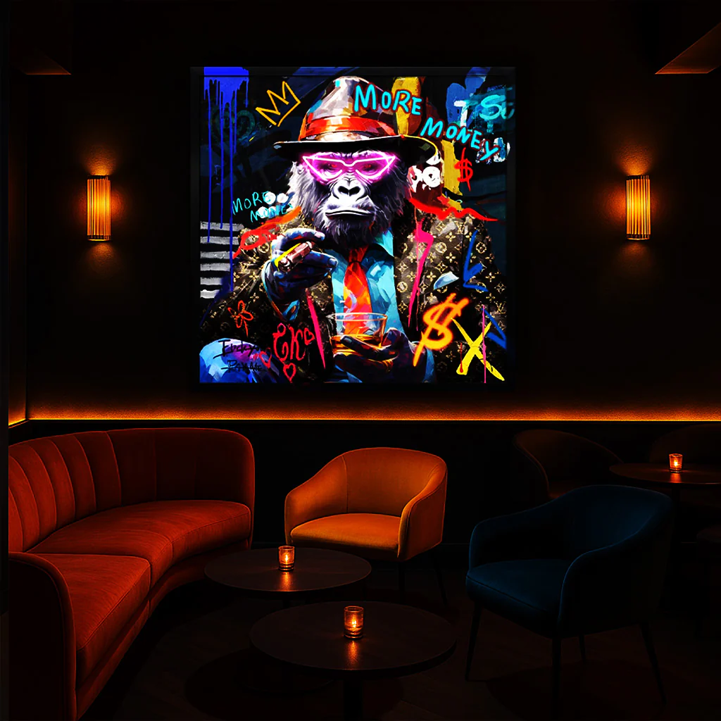 Tableau Funky Gorille - Art Mural LED- Figure élégante et style graffiti vibrant – Image 3