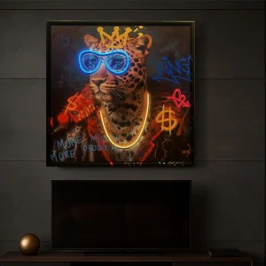 Tableau Funky Léopard - Art Mural LED - Style Graffiti Moderne