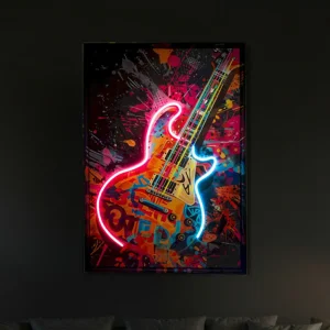 Tableau Contemporain - Guitare électrique - LED - Décoration Tendance