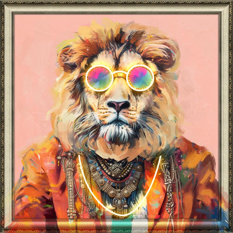 Tableau Lion stylé avec lunettes colorées - Art Mural LED - Décoration Moderne – Image 4