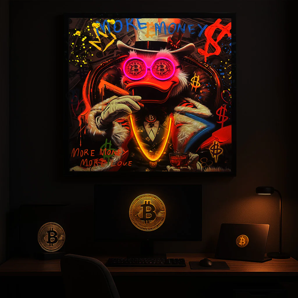 Tableau Scrooge McDuck et Bitcoin - Art Mural LED - Style Graffiti Moderne – Image 3