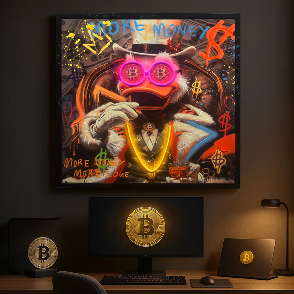 Tableau Scrooge McDuck et Bitcoin - Art Mural LED - Style Graffiti Moderne – Image 2