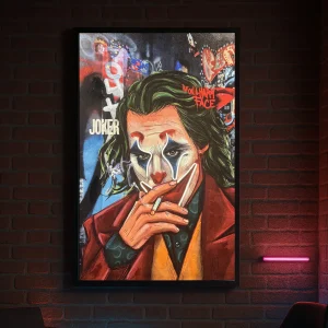 Tableau Portrait Joker- Art Mural LED - graffiti vibrant et expression urbaine