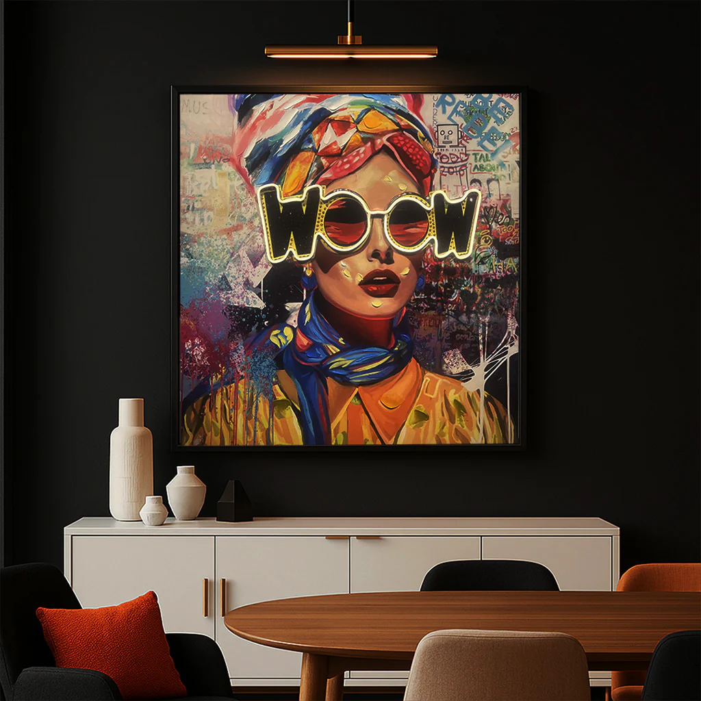 Tableau contemporain - Portrait WooW - LED - Décoration Graffiti – Image 3