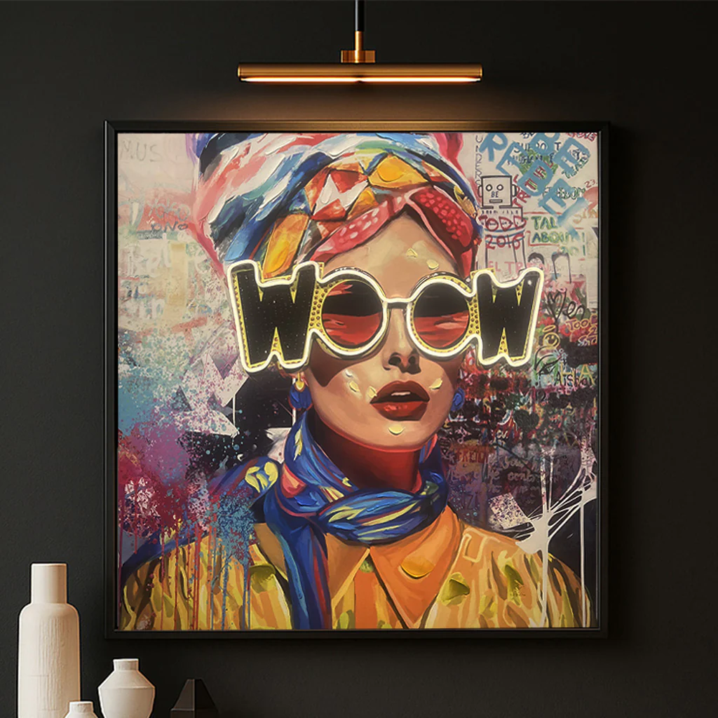 Tableau contemporain - Portrait WooW - LED - Décoration Graffiti – Image 2