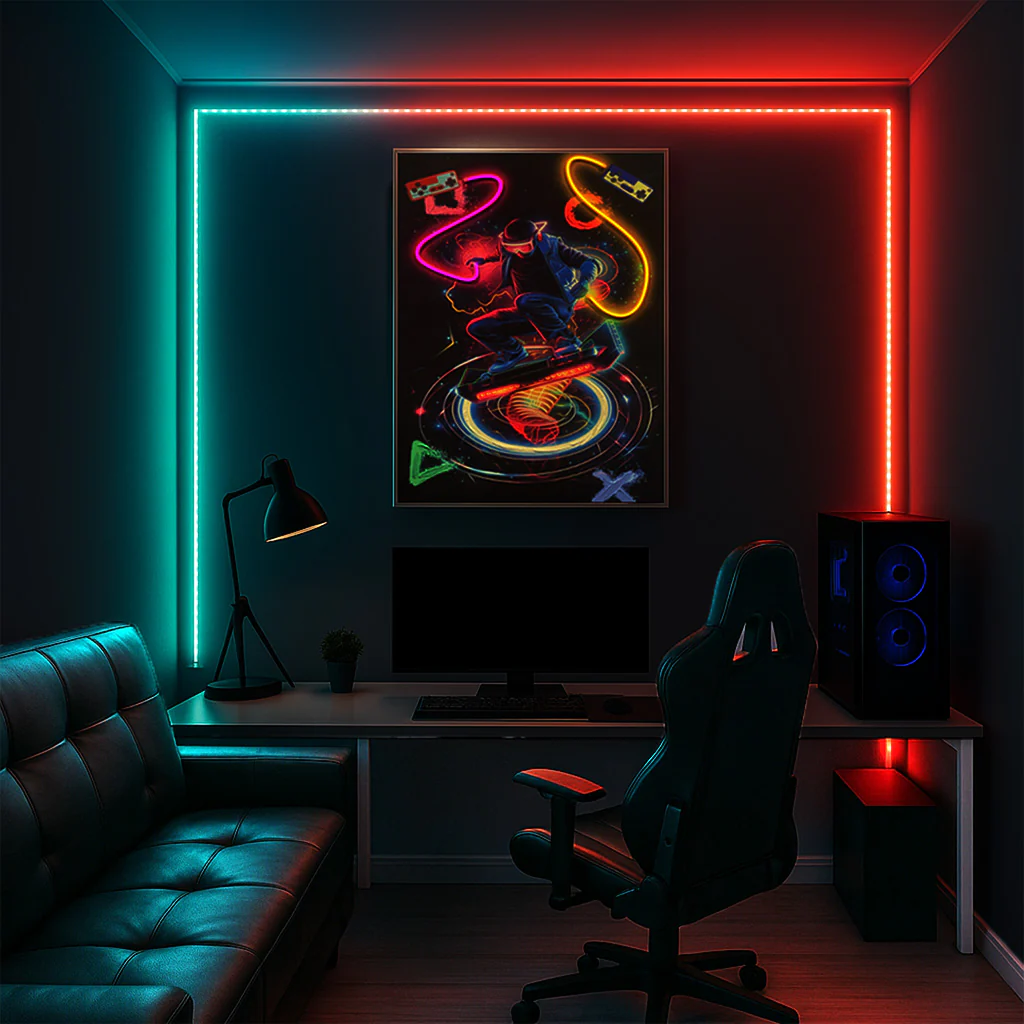 Tableau Contemporain- Le Skateur - LED - Décoration Tendance – Image 3