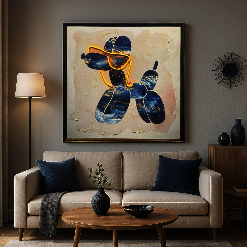 Tableau Chien Ballon Marbré Bleu - Art Mural LED - Décoration Moderne – Image 3