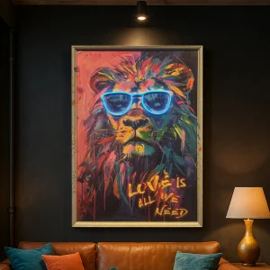 Tableau Contemporain - Lion Vibrant - LED - Décoration Tendance