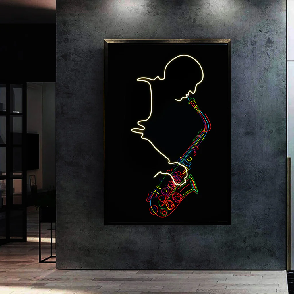 Tableau "Jazz Lumineux" - Œuvre d'Art Originale avec LED - Art Contemporain Musical – Image 3