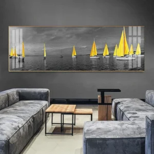 Tableau Voilier Jaune Noir et Blanc
