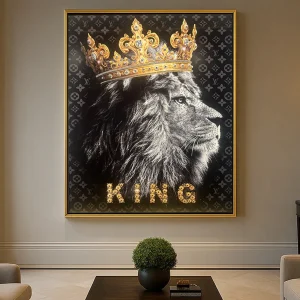 Tableau Majesté Royale: Le Lion Couronné | Art Contemporain Luxueux