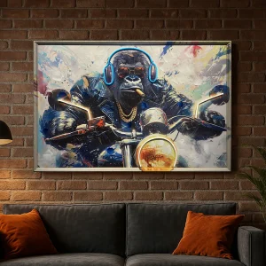 Tableau Gorille biker - Œuvre d'Art Murale avec LED -  Décoration Contemporaine
