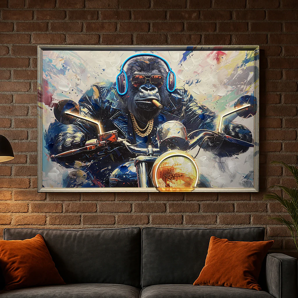 Tableau Gorille biker - Œuvre d'Art Murale avec LED - Décoration Contemporaine – Image 2