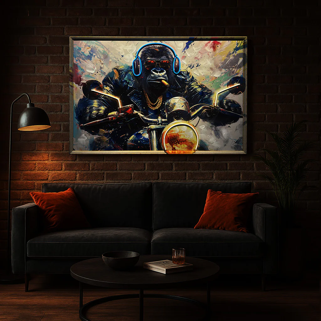 Tableau Gorille biker - Œuvre d'Art Murale avec LED - Décoration Contemporaine – Image 3