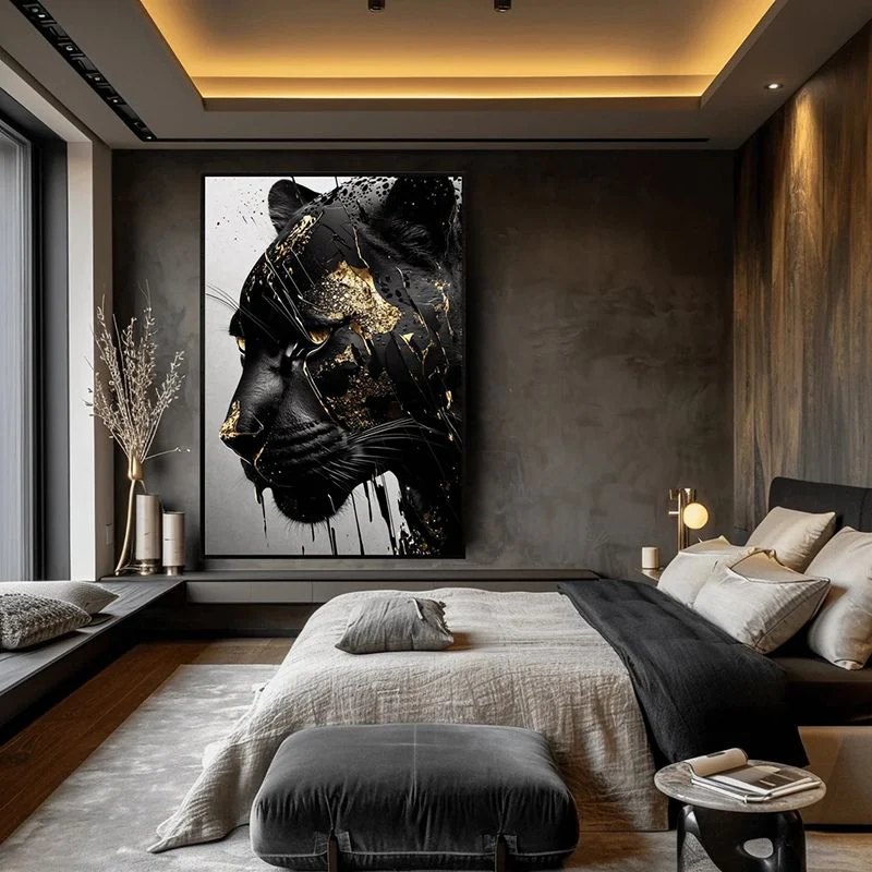 Tableau Panthère Noire et Or