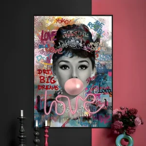 Tableau Audrey Bubble Gum - Œuvre d'Art Originale avec LED - Pop Art Contemporain