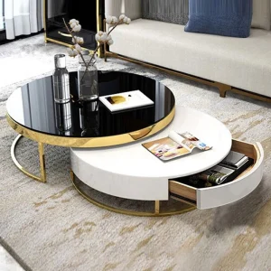 Tables basses rond lot de deux gigognes détail couleur or - JUKI