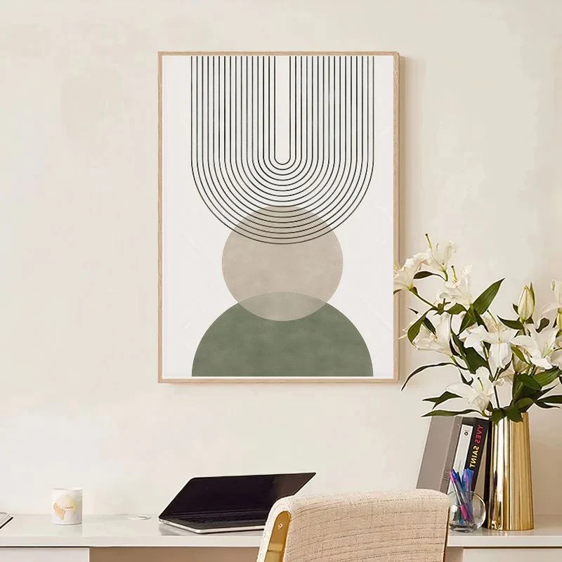 Triptyque Géométrique Minimaliste Vert et Blanc – Image 3