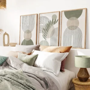 Triptyque Géométrique Minimaliste Vert et Blanc