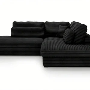 Canapé d'angle velours côtelé grand épaisseur noir VENDOME