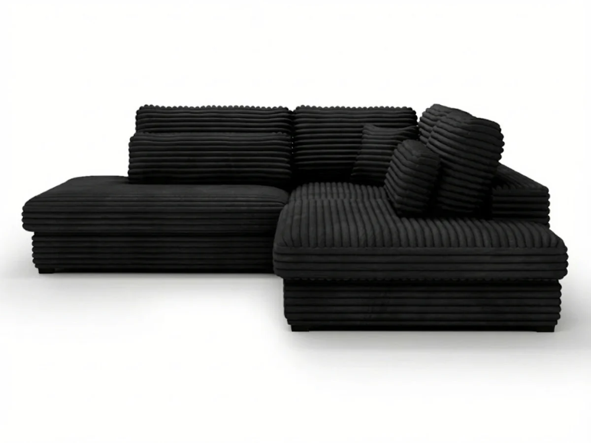 Canapé d'angle velours côtelé grand épaisseur noir VENDOME