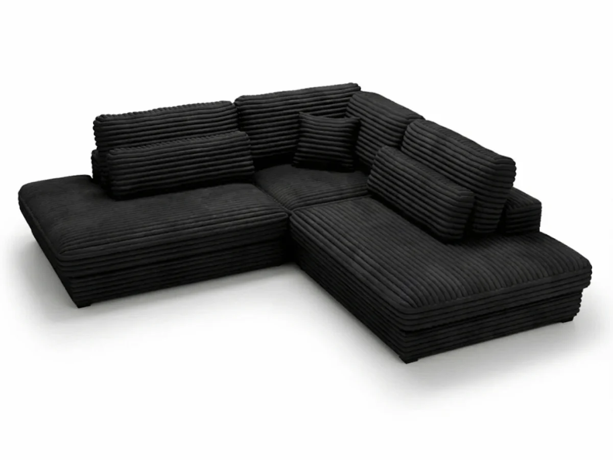 Canapé d'angle velours côtelé grand épaisseur noir VENDOME – Image 3