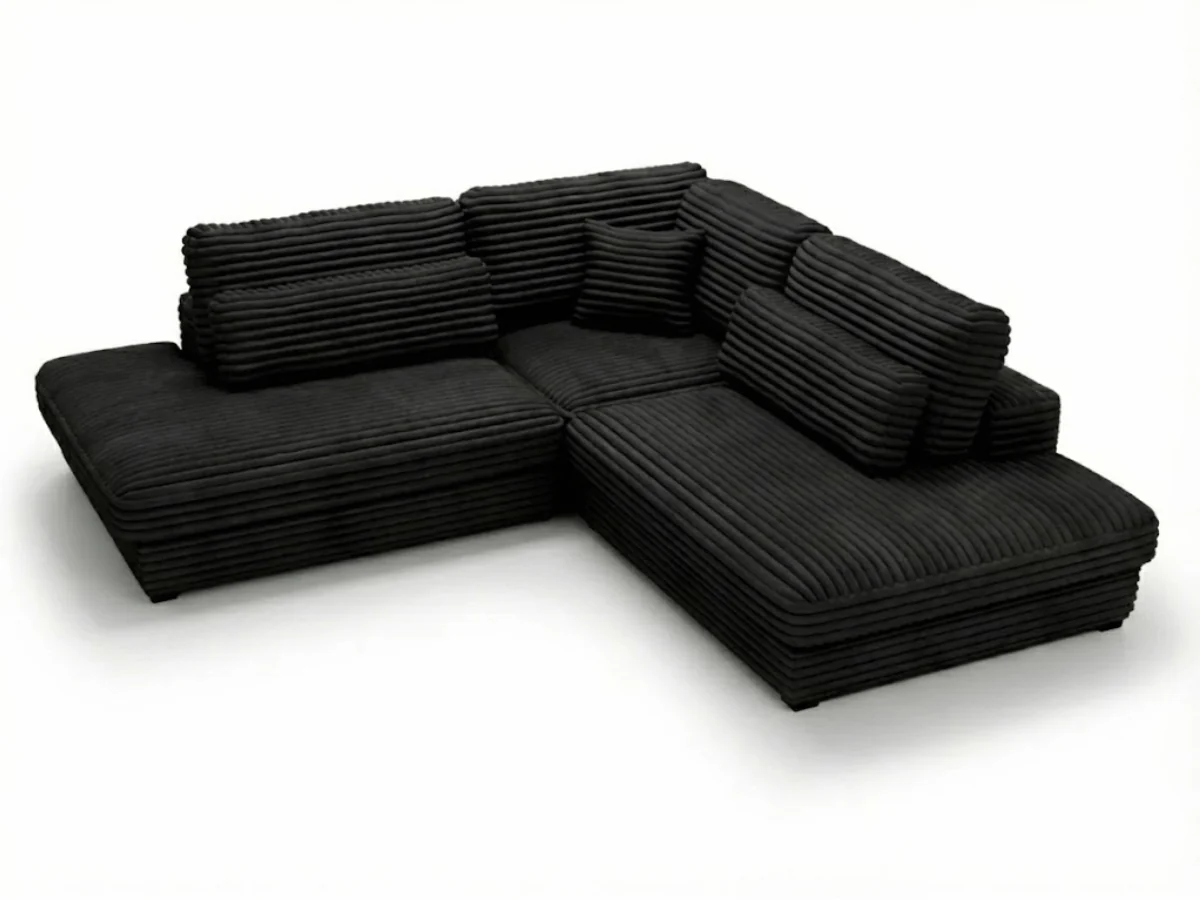 Canapé d'angle velours côtelé grand épaisseur noir VENDOME – Image 4