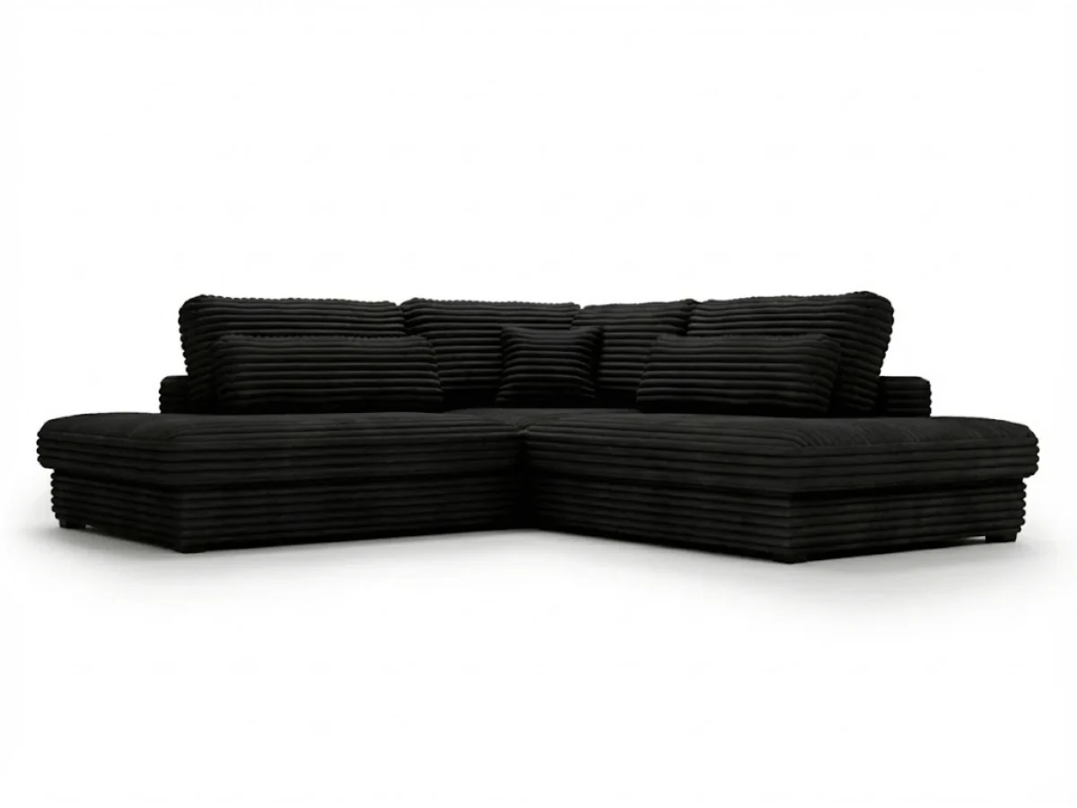 Canapé d'angle velours côtelé grand épaisseur noir VENDOME – Image 5