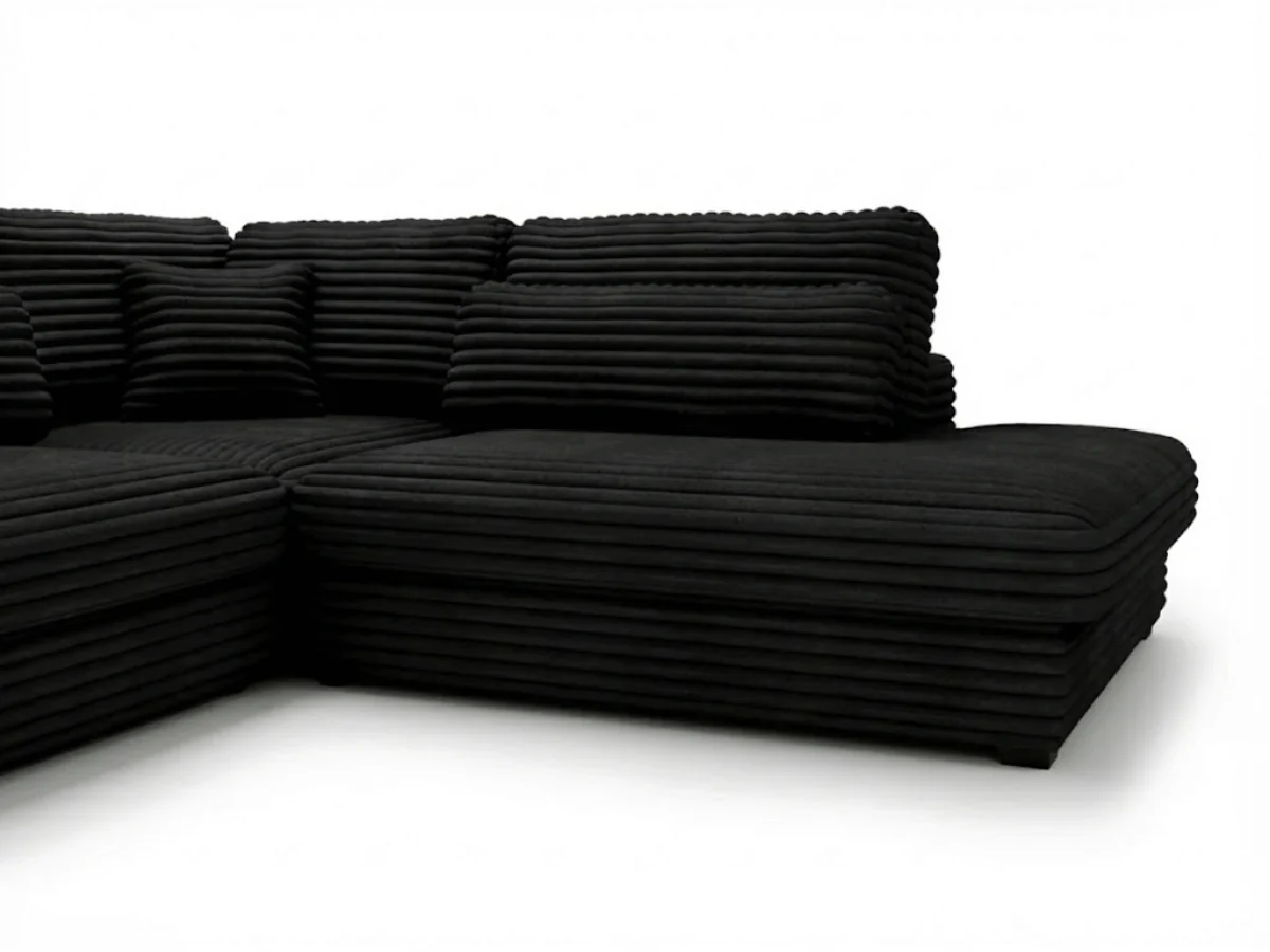 Canapé d'angle velours côtelé grand épaisseur noir VENDOME – Image 6