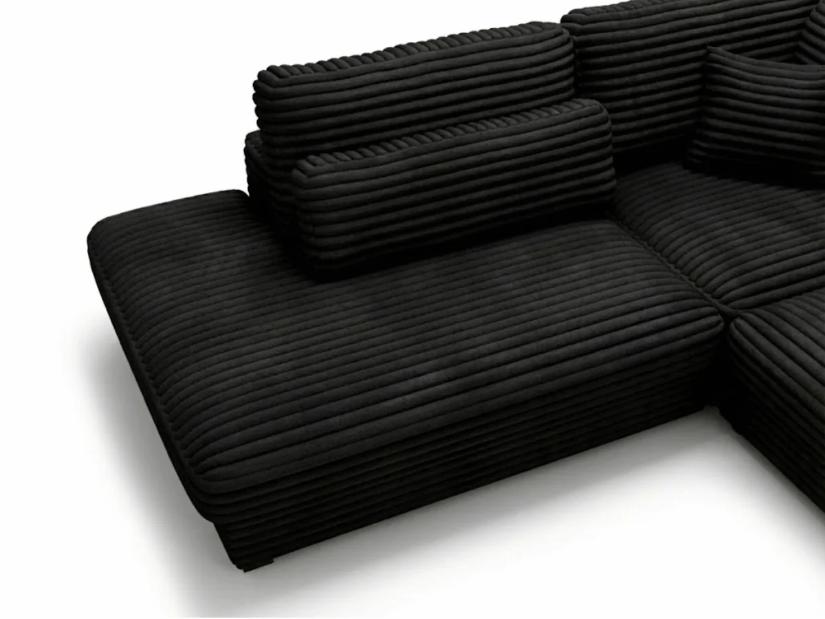 Canapé d'angle velours côtelé grand épaisseur noir VENDOME – Image 7