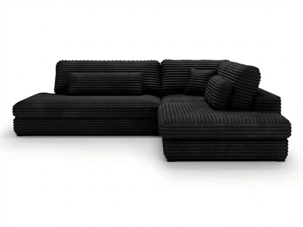 Canapé d'angle velours côtelé grand épaisseur noir VENDOME – Image 9