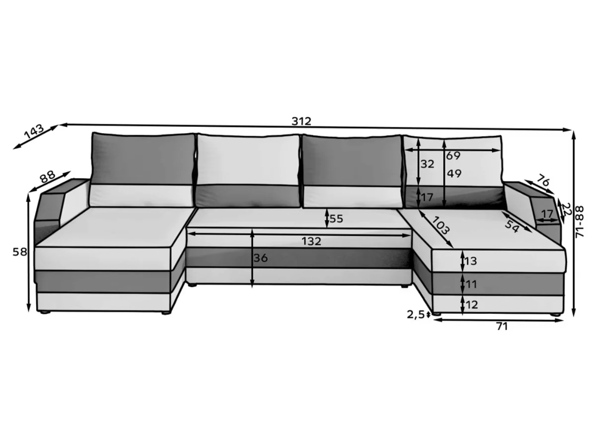 Canapé panoramique en U convertible VILLIERS 312 cm – Velours côtelé épais – Coffre de rangement – Image 8