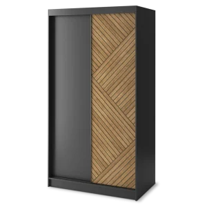 Armoire Dressing Coulissante 120 & 180 cm – Noir & Chêne Caramel – Miroir en option – CARVANO
