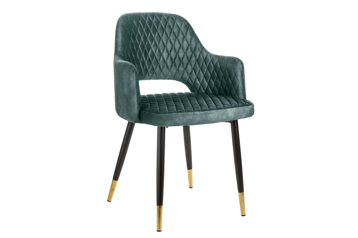 Lot de 2x chaises élégante PARIS en velours pétrole, surpiqûres décoratives, embouts dorés, design rétro, avec accoudoirs – Image 8