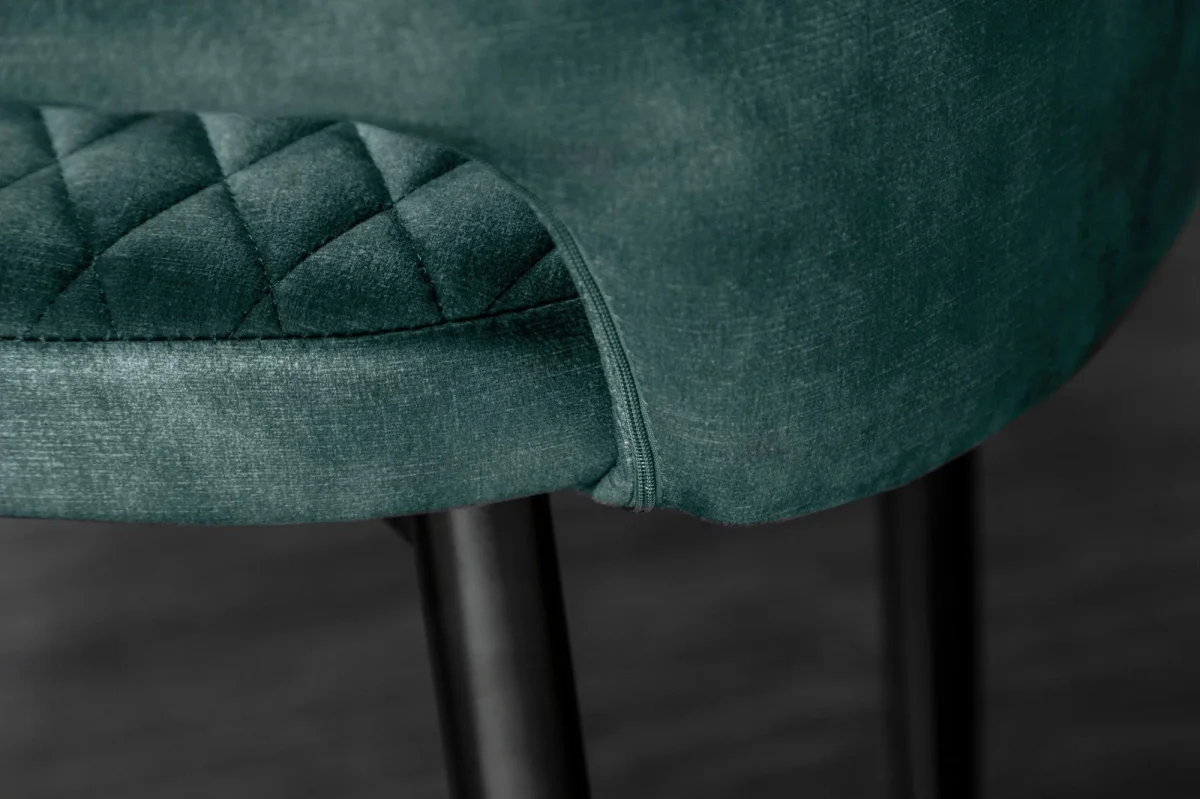 Lot de 2x chaises élégante PARIS en velours pétrole, surpiqûres décoratives, embouts dorés, design rétro, avec accoudoirs – Image 9