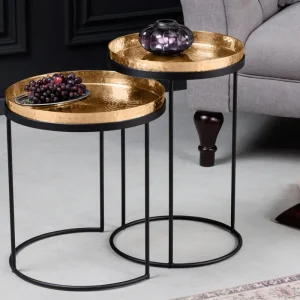 Ensemble de 2 tables d'appoint design ELEMENTS 55 cm dorées faites à la main rondes