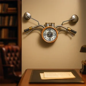 Horloge Murale Moto Vintage - Guidon de Moto avec Rétroviseurs Style Industriel