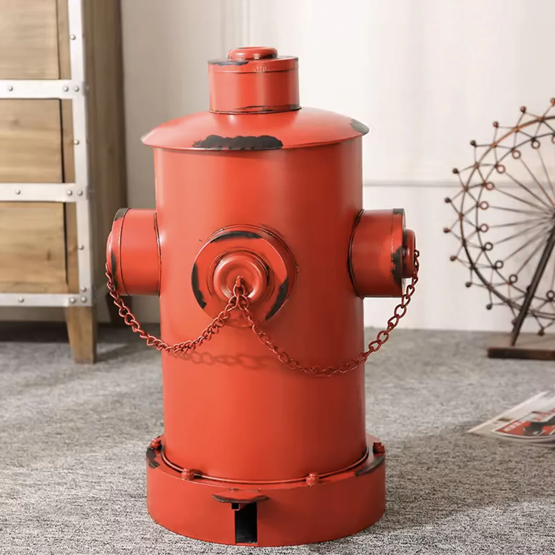 Poubelle Vintage Bouche d'Incendie - Corbeille avec Seau Amovible et Détails Chaîne