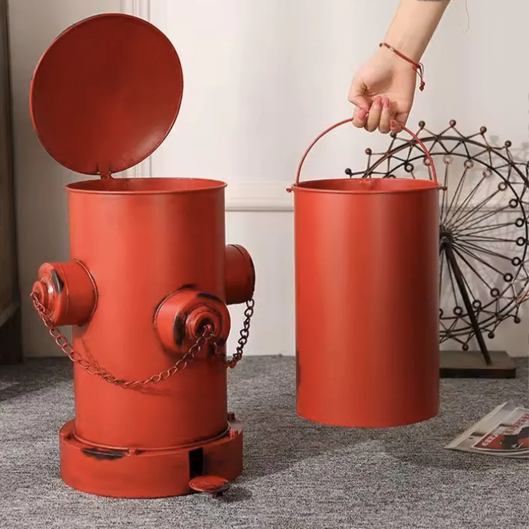 Poubelle Vintage Bouche d'Incendie - Corbeille avec Seau Amovible et Détails Chaîne – Image 4