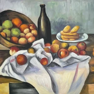 Nature Morte avec Bouteille et Panier de Pommes par Paul Cézanne - Reproduction de Peinture à l'Huile