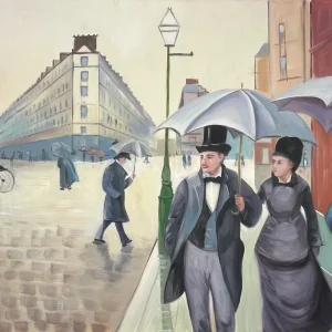 Rue de Paris, Temps de Pluie par Gustave Caillebotte - Reproduction de Peinture à l'Huile