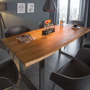 Table à manger en bois massif MAMMUT 140cm bord en acacia sauvage design industriel plateau 2,6cm