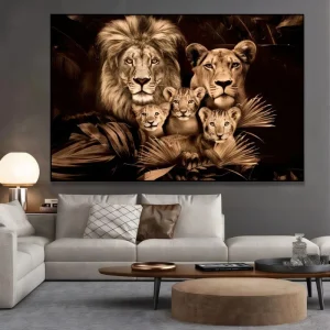 Tableau famille de lion